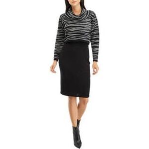 Taylor Women’s Long Sleeve Printed Grey Black Cowl Neck Sweater Sheath Dress LRG